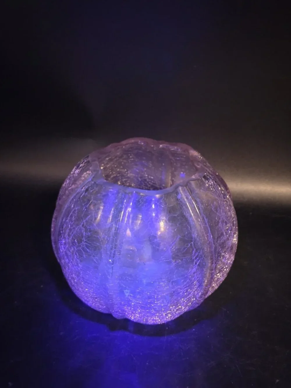Pink Crackle Art Glass Rose Bowl Or Candle Holder Manganese Glows Purple Boho